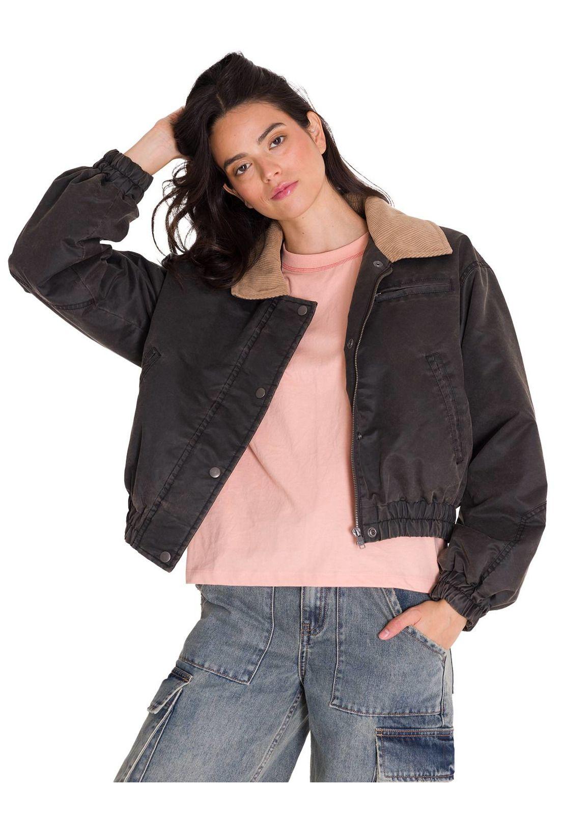 Chaqueta Waxed Cropped Bomber Mujer Gris Oscura-1