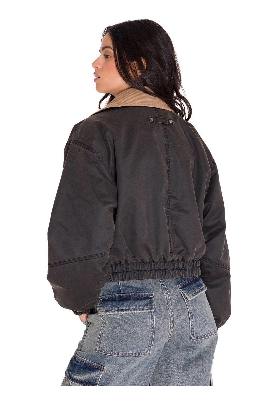 Chaqueta Waxed Cropped Bomber Mujer Gris Oscura-3