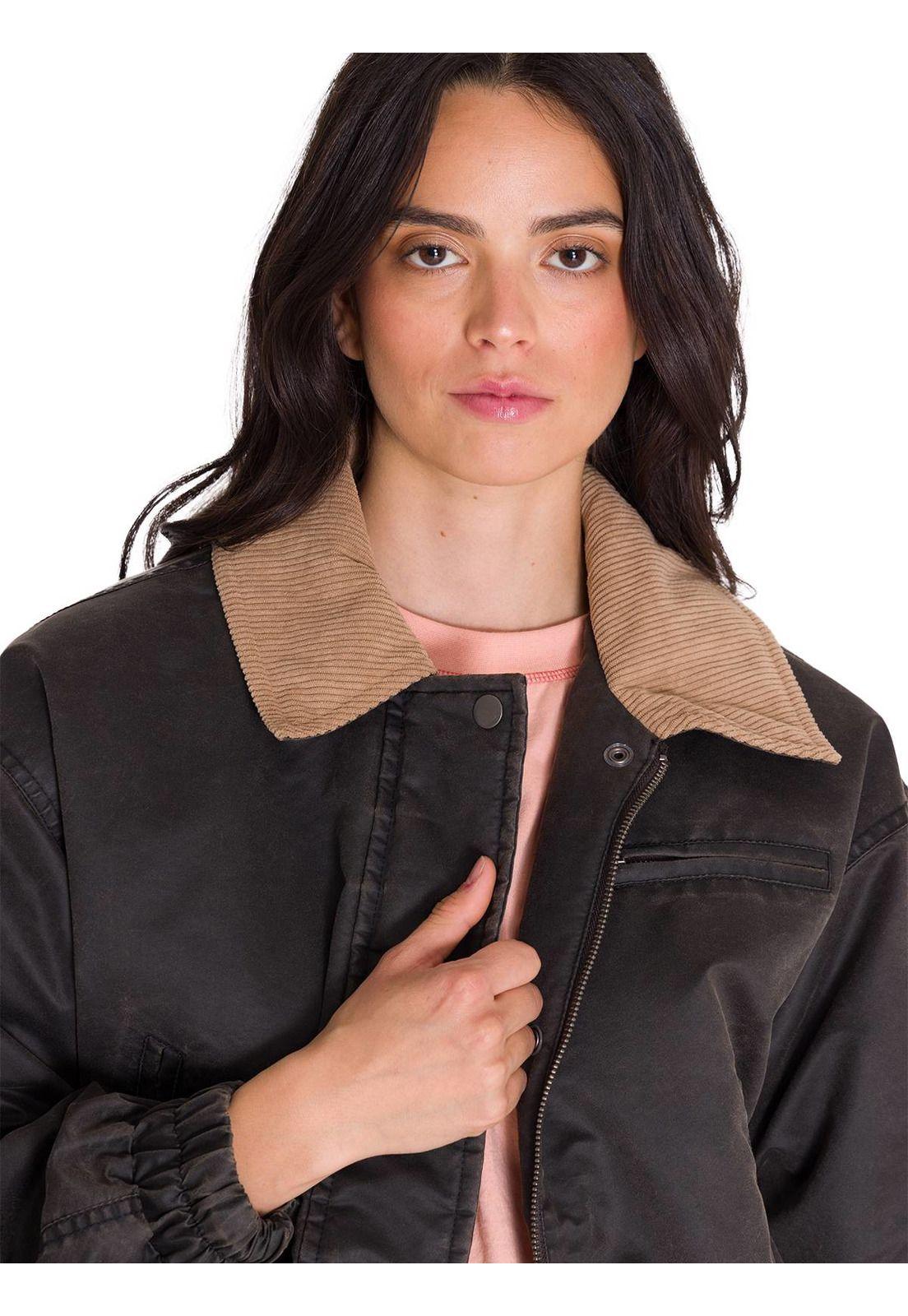 Chaqueta Waxed Cropped Bomber Mujer Gris Oscura-4