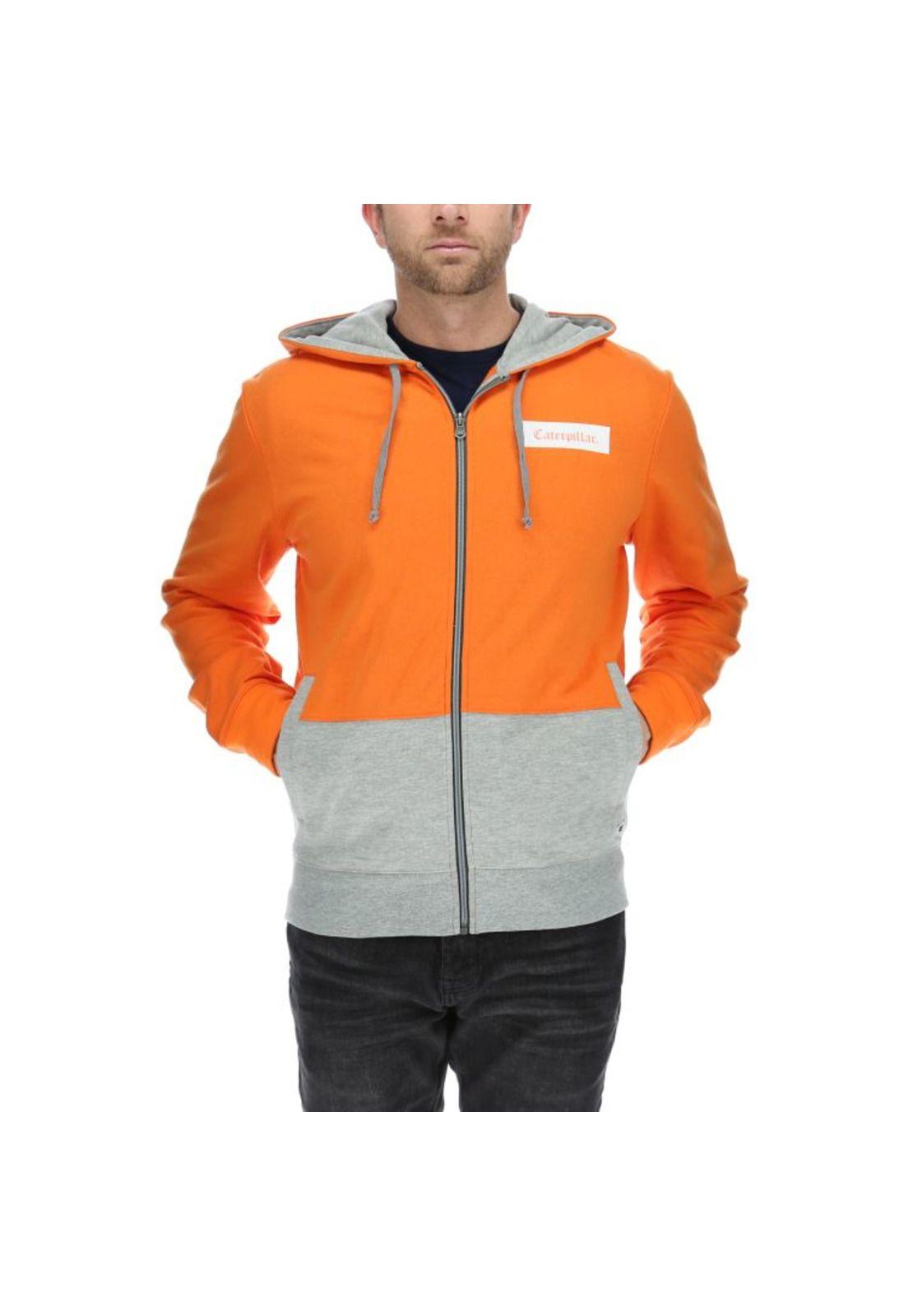 Poleron Hombre Full Zip Colorblocked Hooded Sweatshirt Naranjo-0