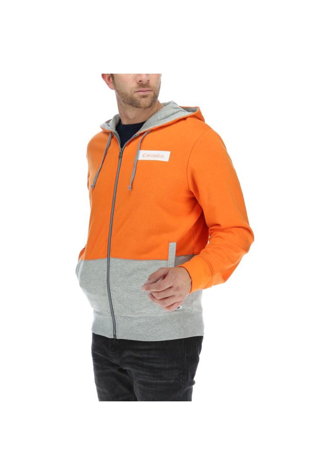 Poleron Hombre Full Zip Colorblocked Hooded Sweatshirt Naranjo-1