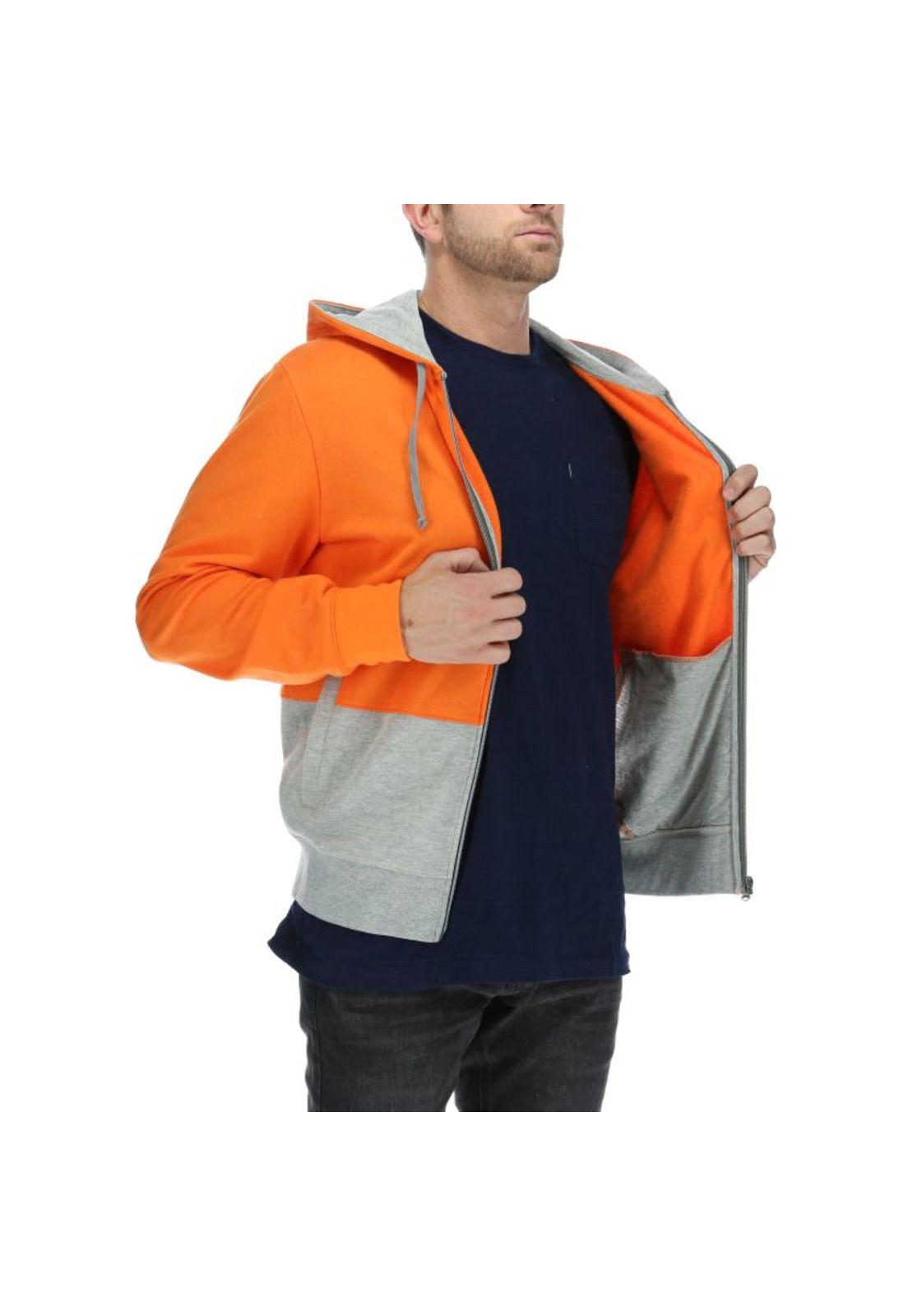 Poleron Hombre Full Zip Colorblocked Hooded Sweatshirt Naranjo-3