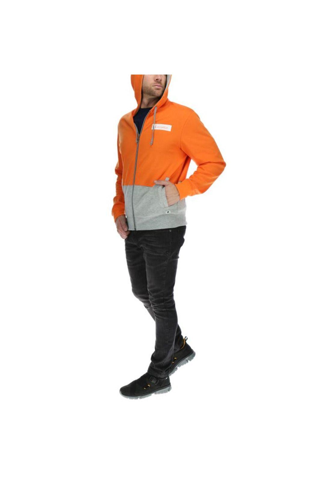 Poleron Hombre Full Zip Colorblocked Hooded Sweatshirt Naranjo-4