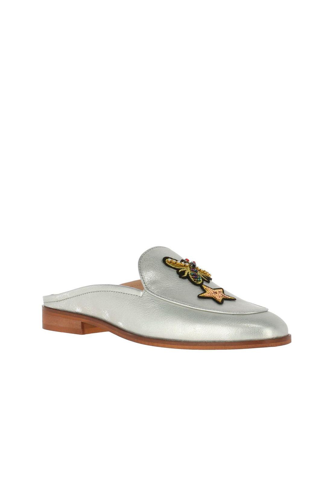 Sueco Cuero Hugs Plateado-0