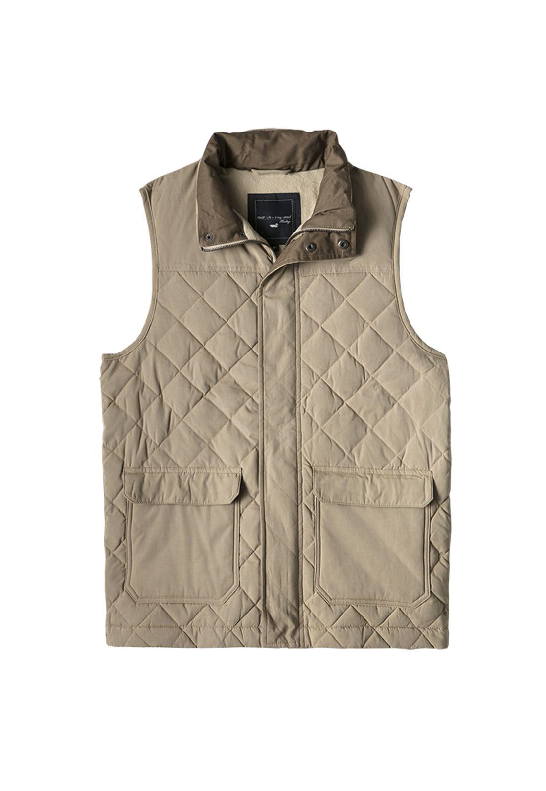 Parka Sin Mangas Hombre Algodón Vest Café-0