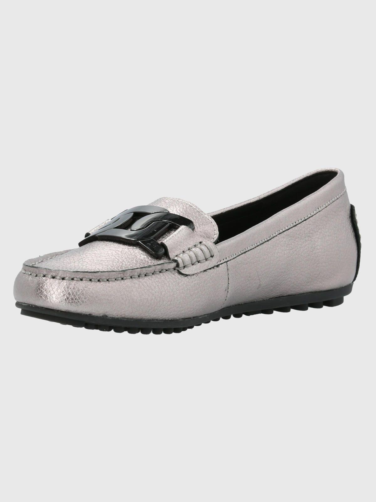 Mocasín Cuero Mujer Simona Plateado-5