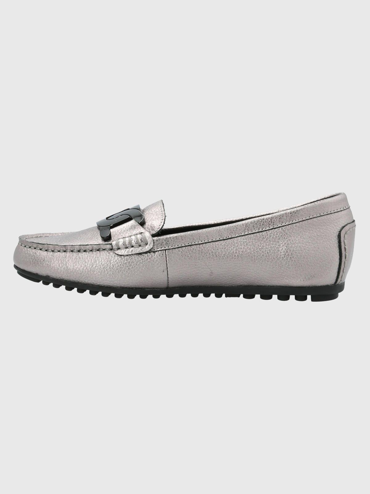 Mocasín Cuero Mujer Simona Plateado-4