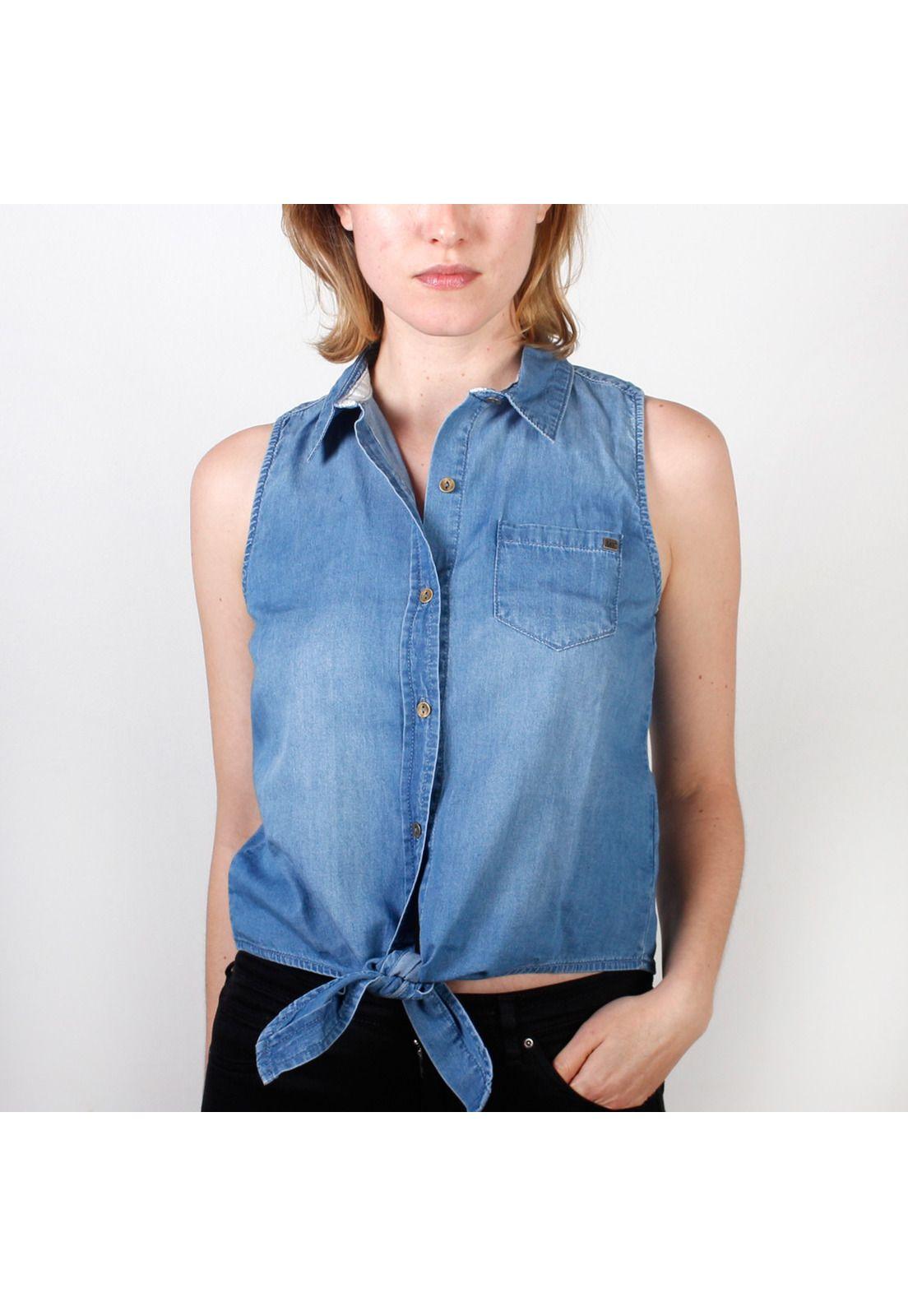 BLUSA S/M MUJER TIE FRONT SLEEVELESS AZUL-0