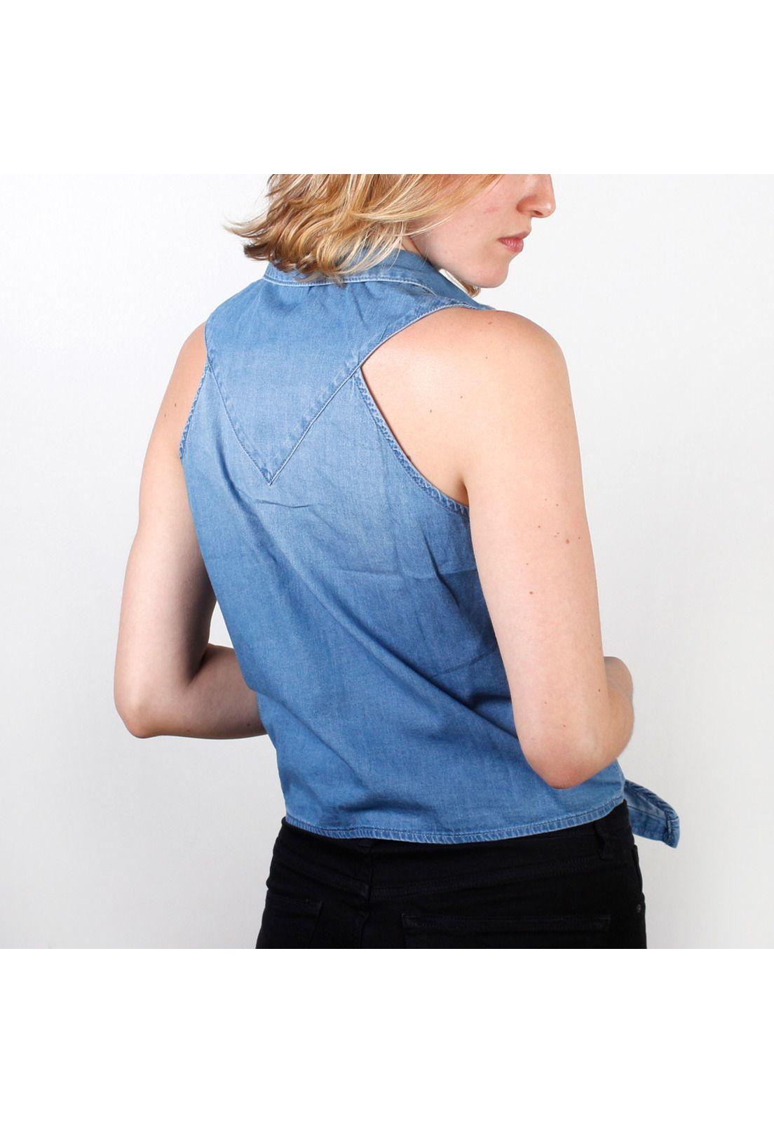 BLUSA S/M MUJER TIE FRONT SLEEVELESS AZUL-1