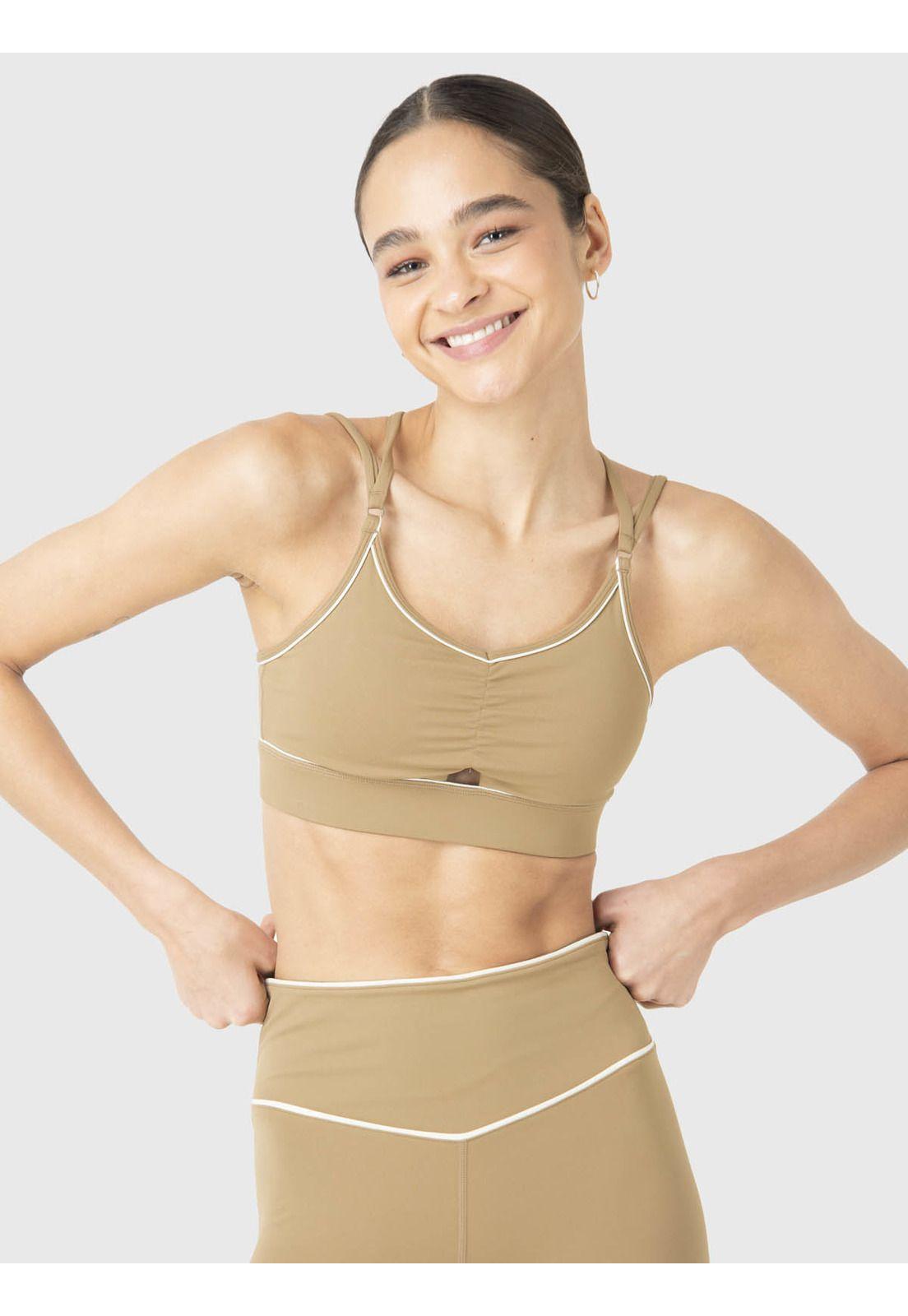 Peto Deportivo Mujer Piping Bra Café Claro-0