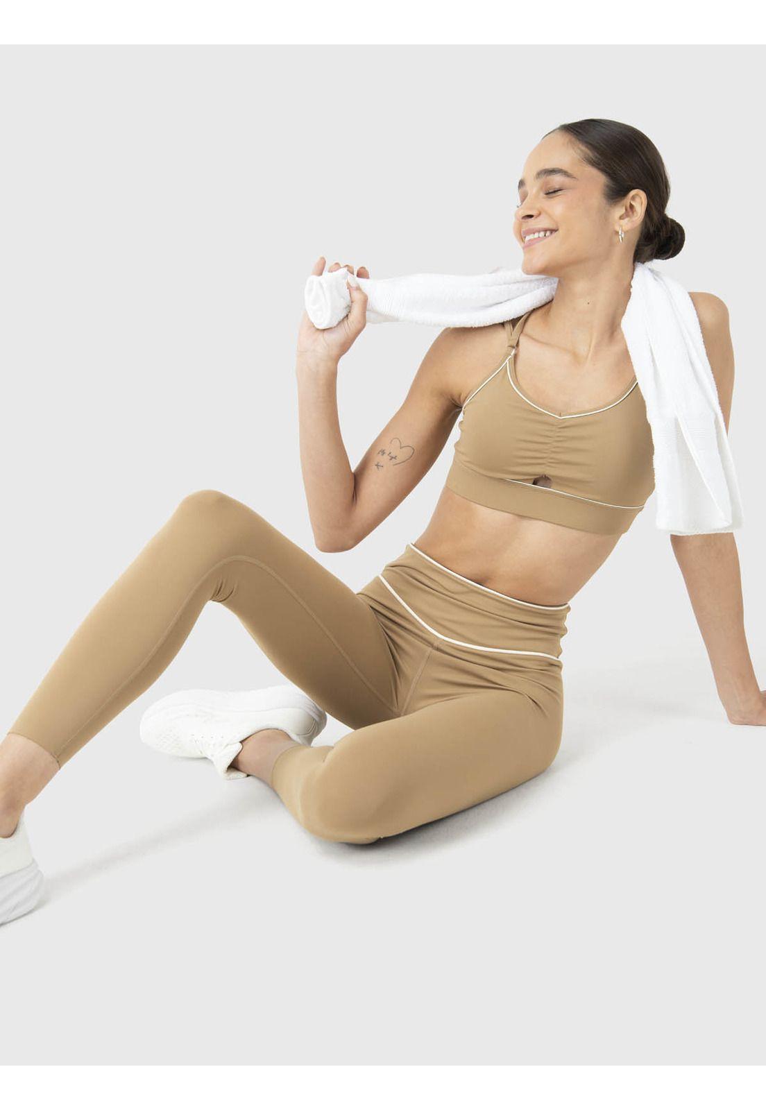 Peto Deportivo Mujer Piping Bra Café Claro-3