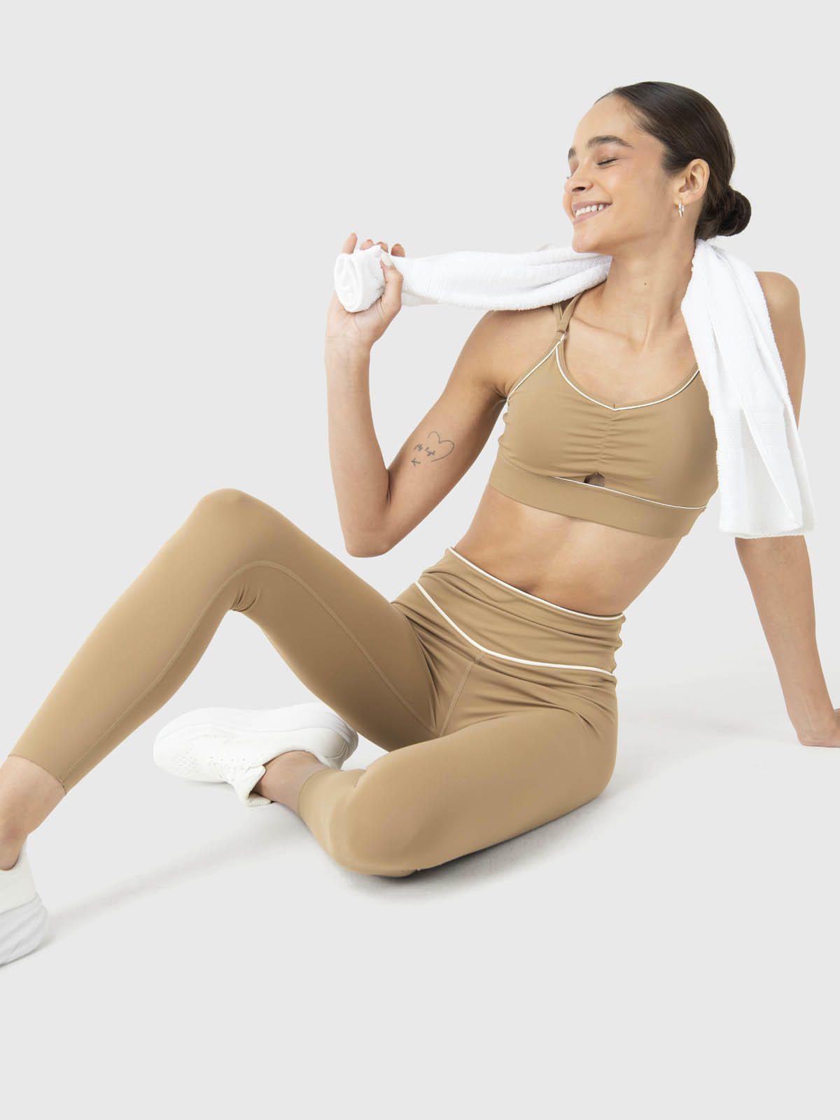 Peto Deportivo Mujer Piping Bra Café Claro-3
