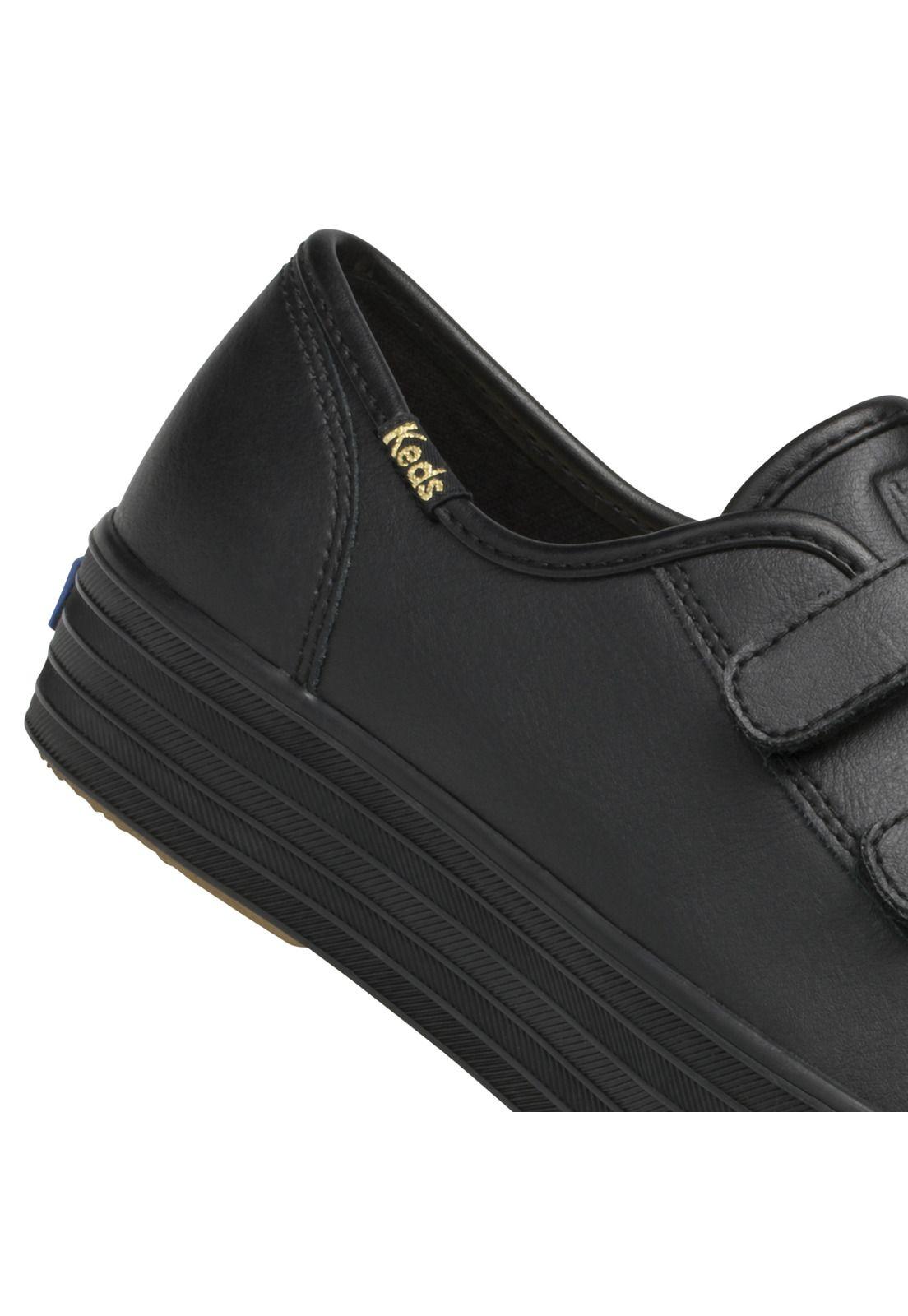 Zapatilla Triple Velcro Cuero Negra-3
