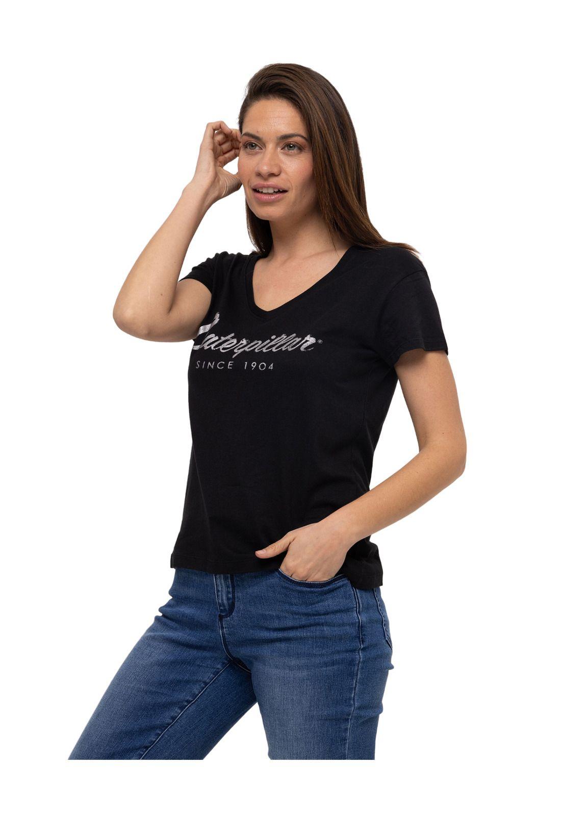 Polera M/C Script V Neck Te Negro Mujer-1