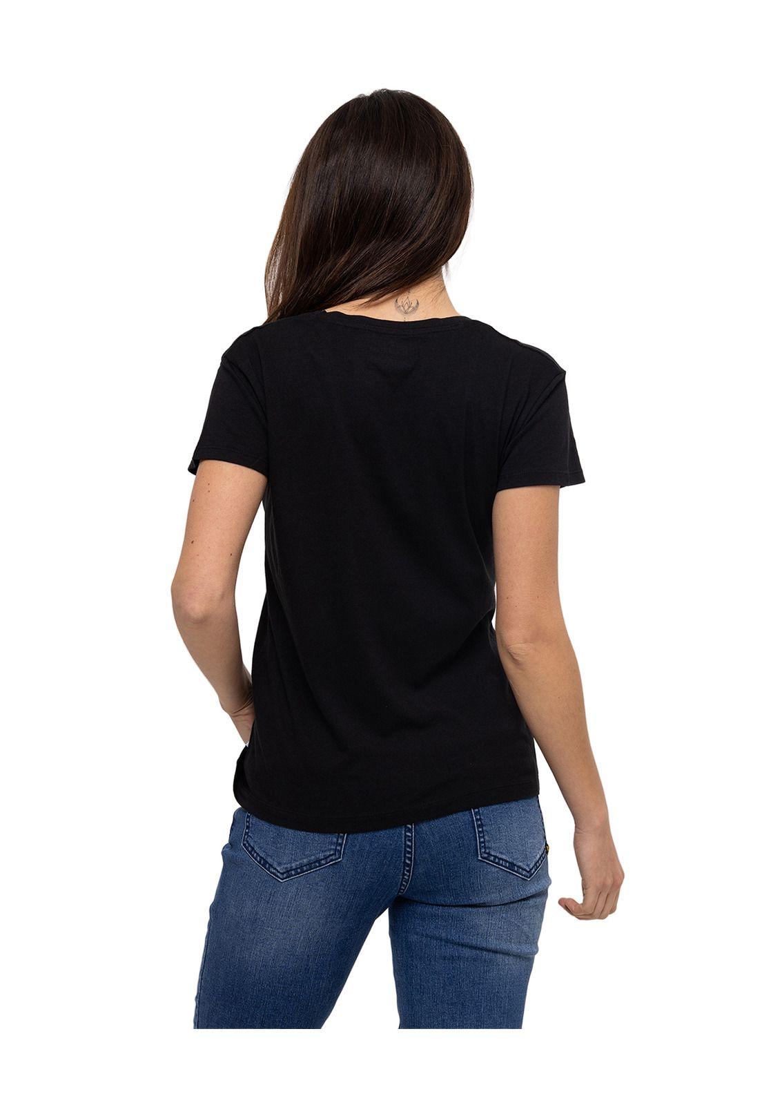 Polera M/C Script V Neck Te Negro Mujer-4