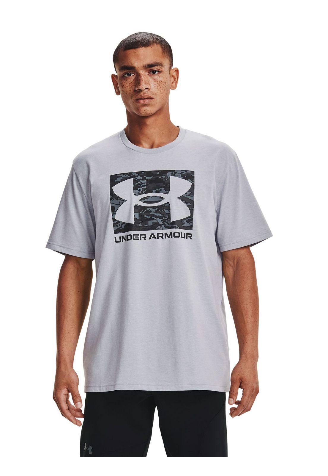 Polera manga corta UA AMB Camo Boxed Logo hombre Gris-3