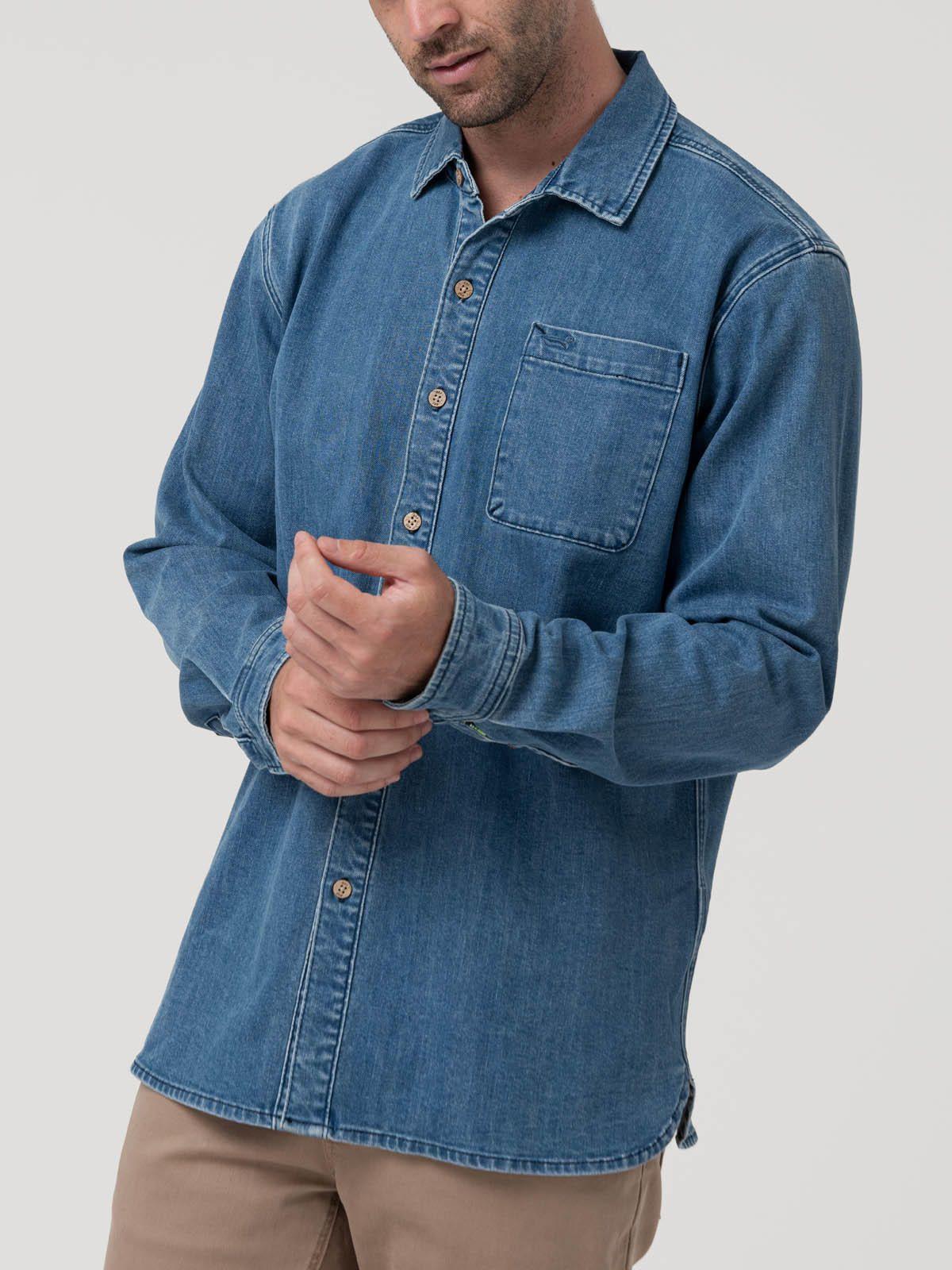 Camisa Algodón Reciclado Hombre Denim Azul-4
