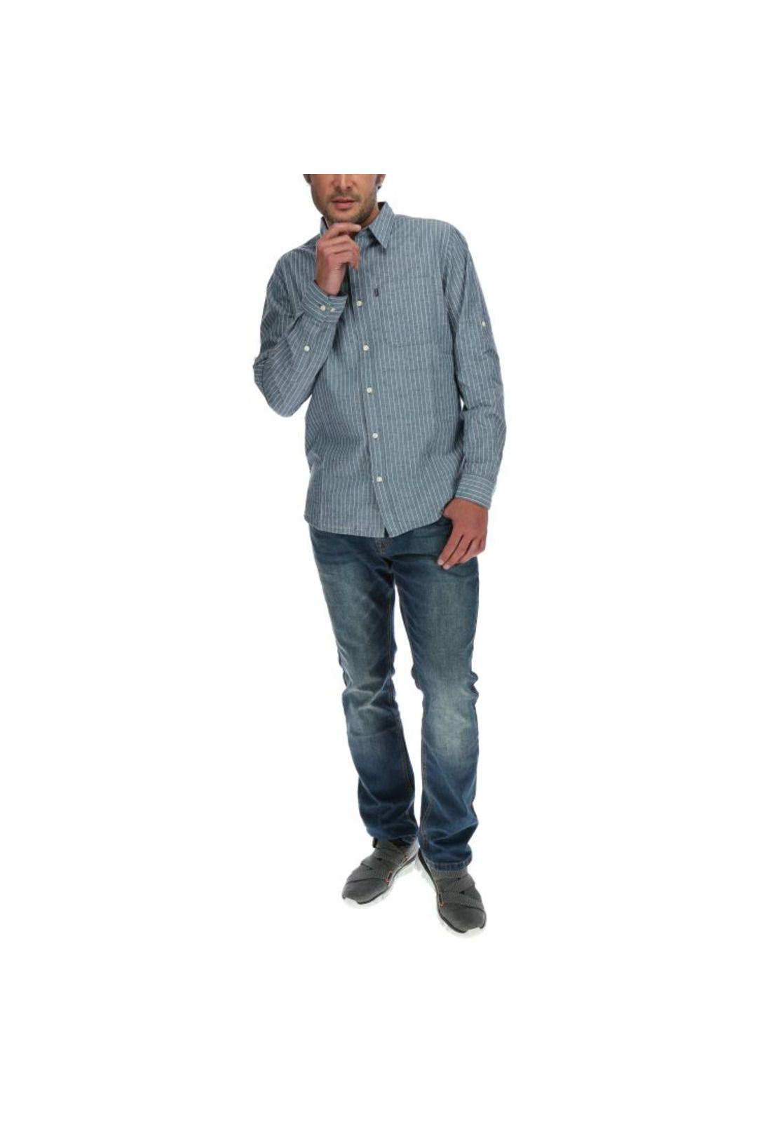 Camisa Ml Hombre Bradshaw Roll Sleeve L/S Shirt Azul-4