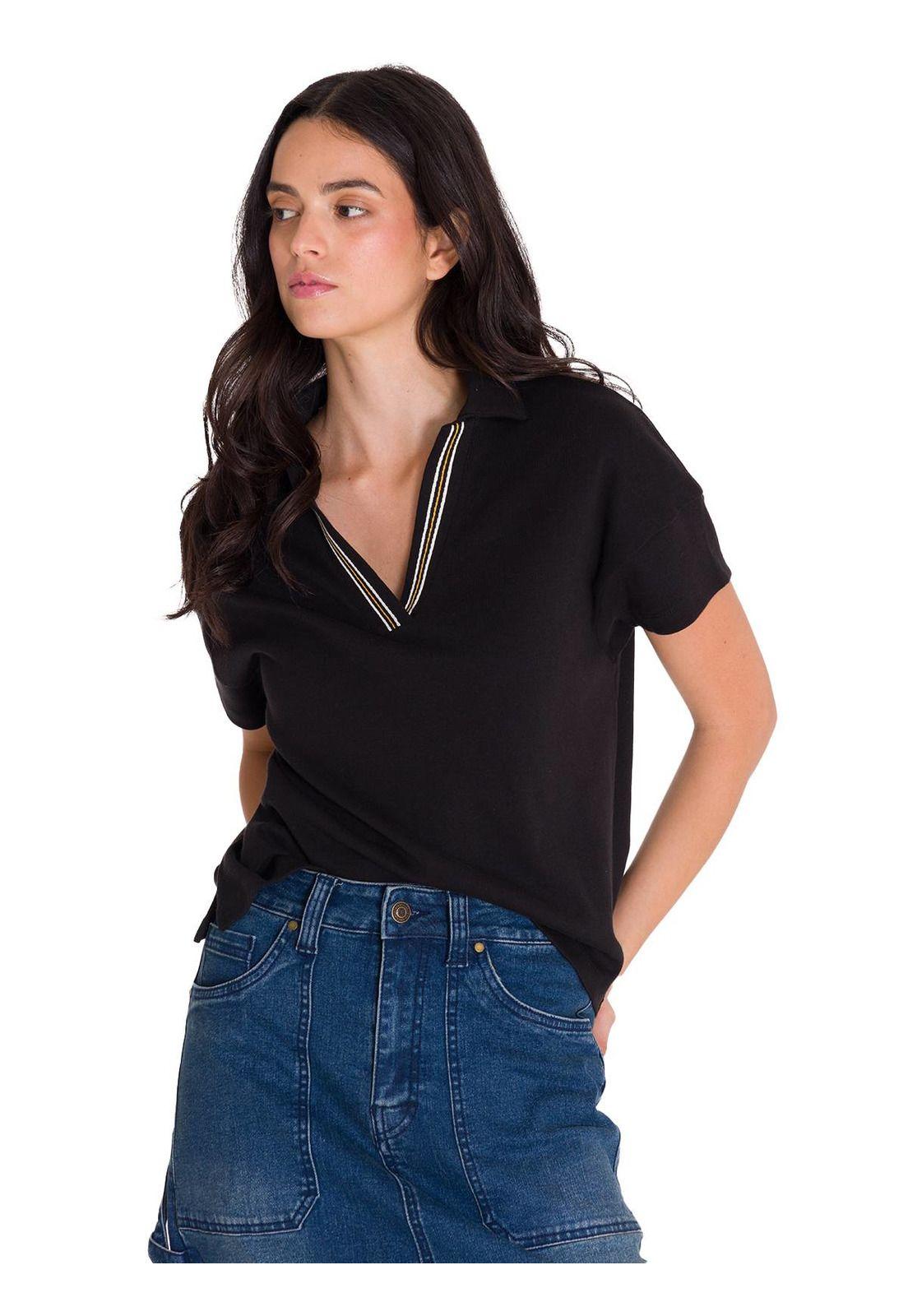 Polera Casual Notch Neck Polo Mujer Negra-0