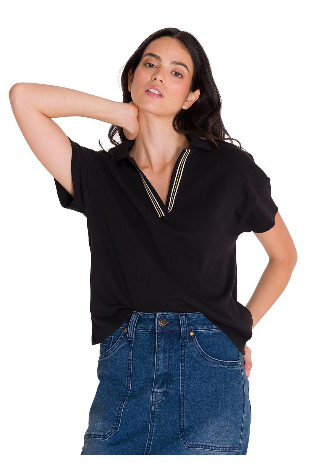 Polera Casual Notch Neck Polo Mujer Negra-1