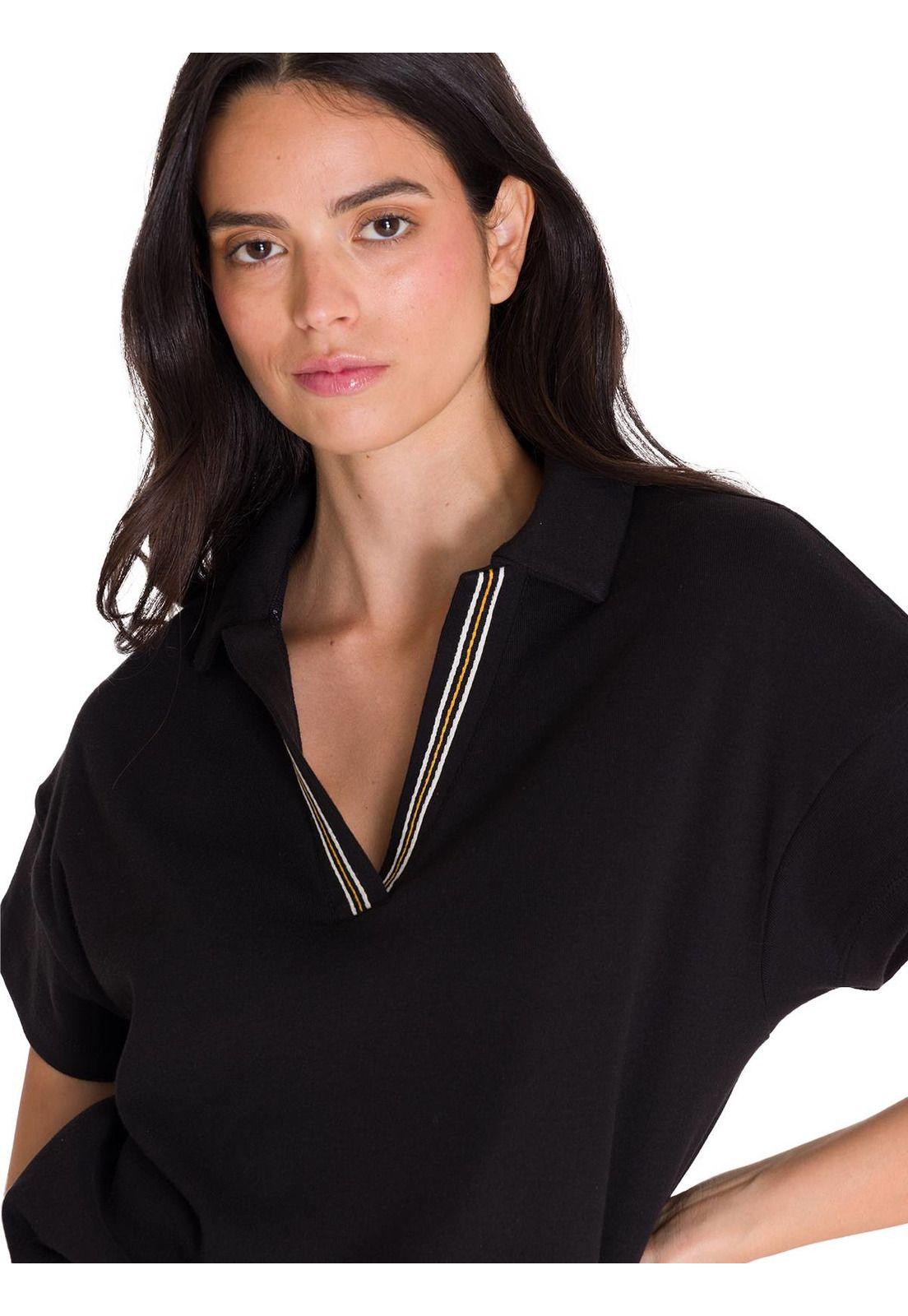 Polera Casual Notch Neck Polo Mujer Negra-4