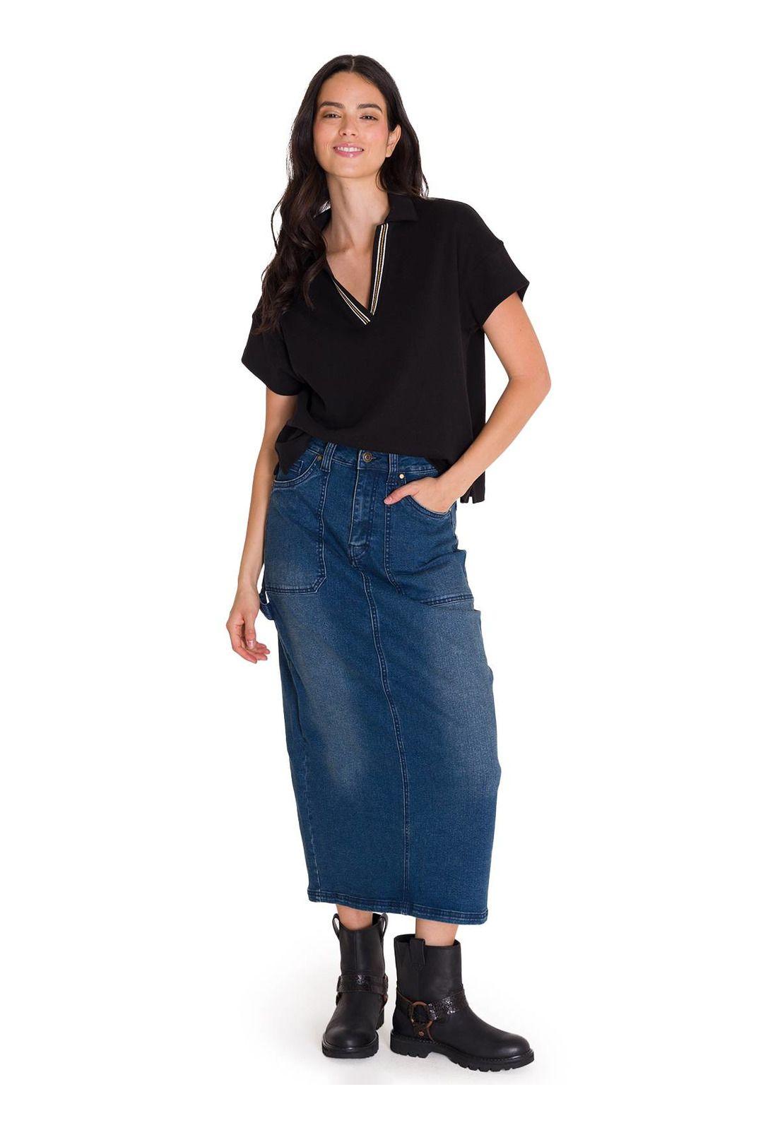 Polera Casual Notch Neck Polo Mujer Negra-5