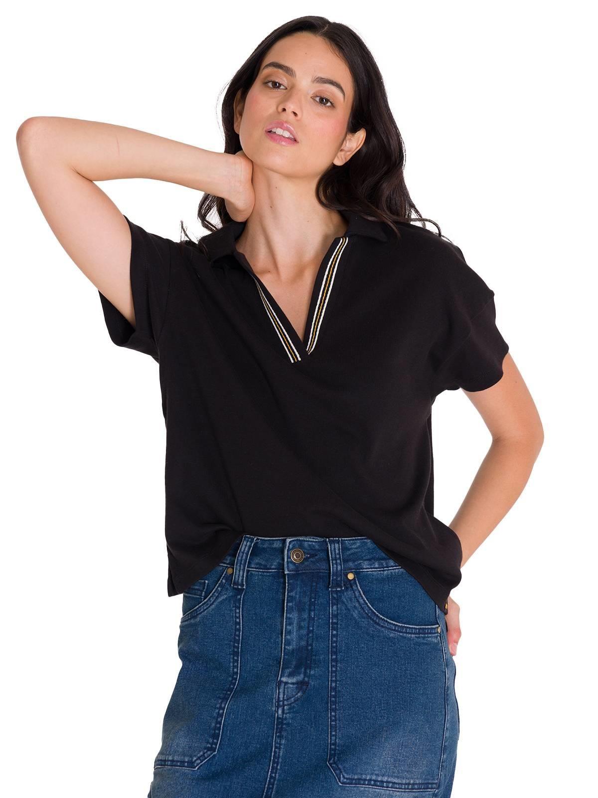 Polera Casual Notch Neck Polo Mujer Negra-1