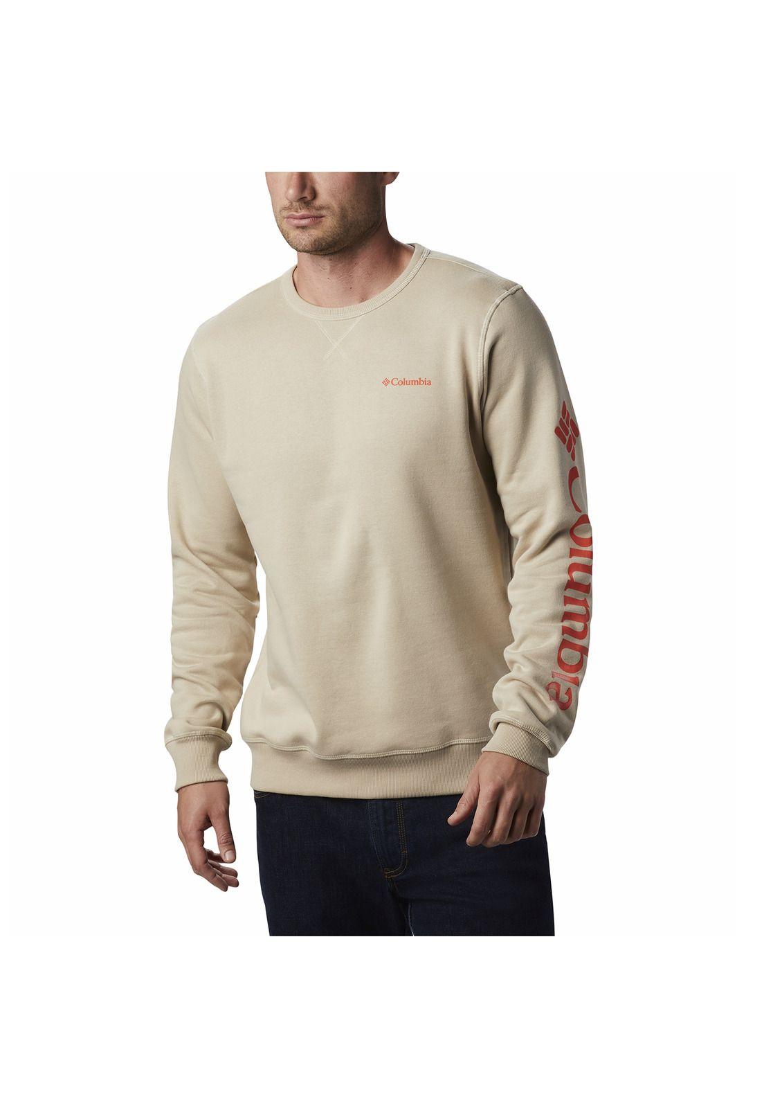 Poleron Hombre Logo Fleece Crew Beige-0