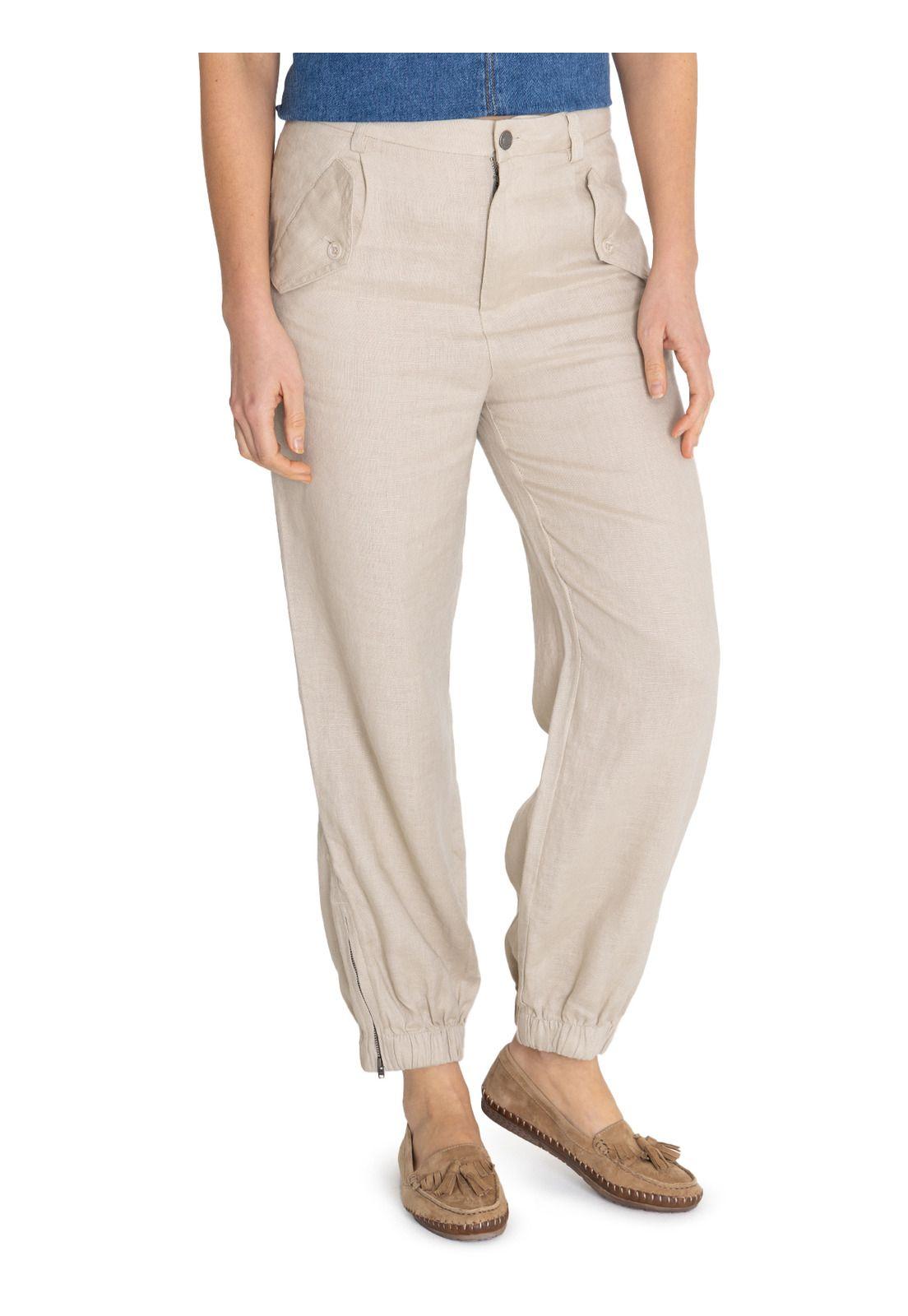 Pantalón Lino Orgánico Beige Blake Mujer -4