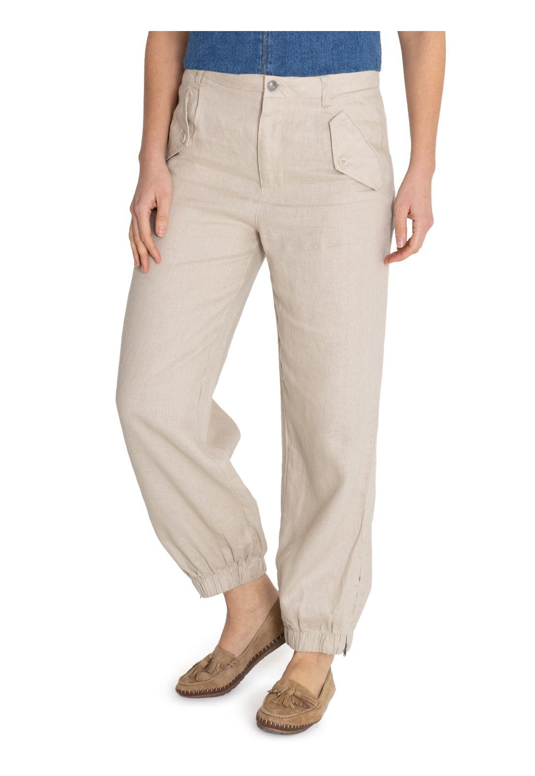 Pantalón Lino Orgánico Beige Blake Mujer -5