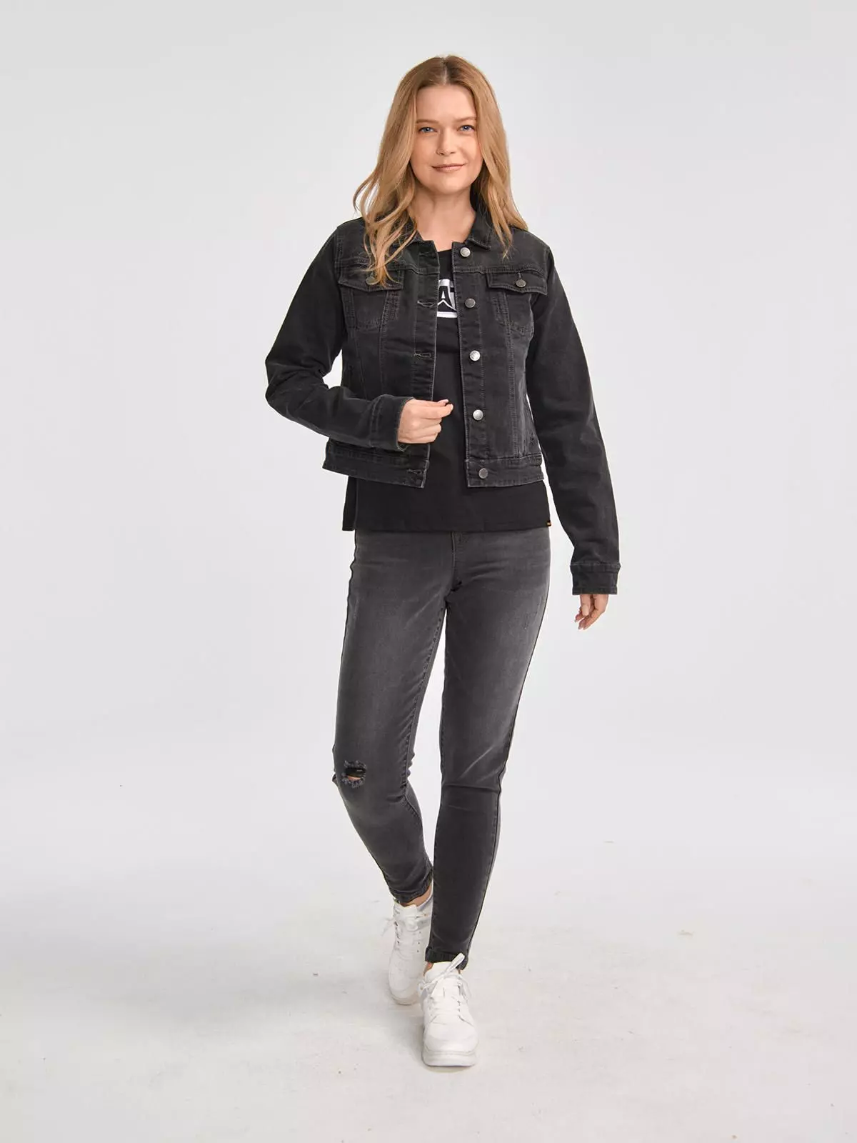 Chaqueta Mujer W Foundation Denim Jacket Gris-4
