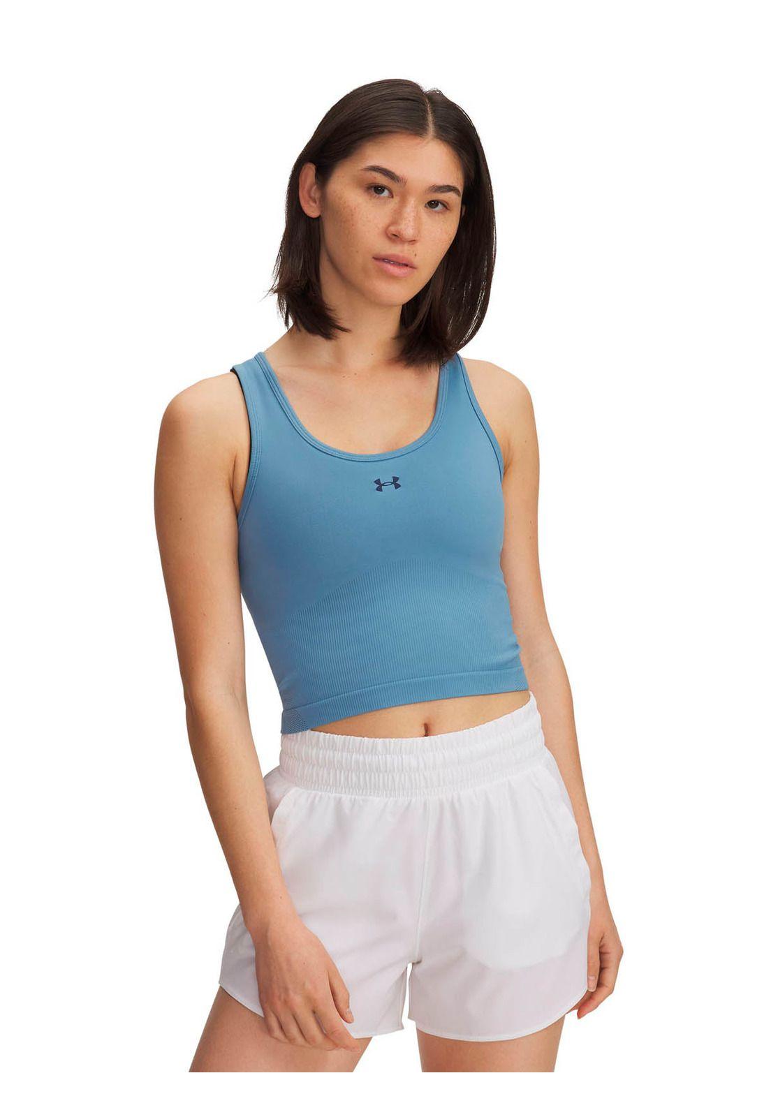 Polera Sin mangas Training  mujer Vanish Seamless azul -0