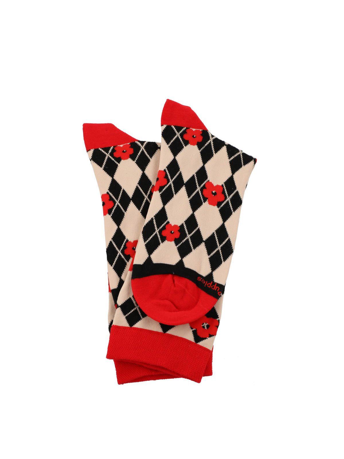 Calcetín Algodón Mujer C Cuff Rombo Burdeo-2