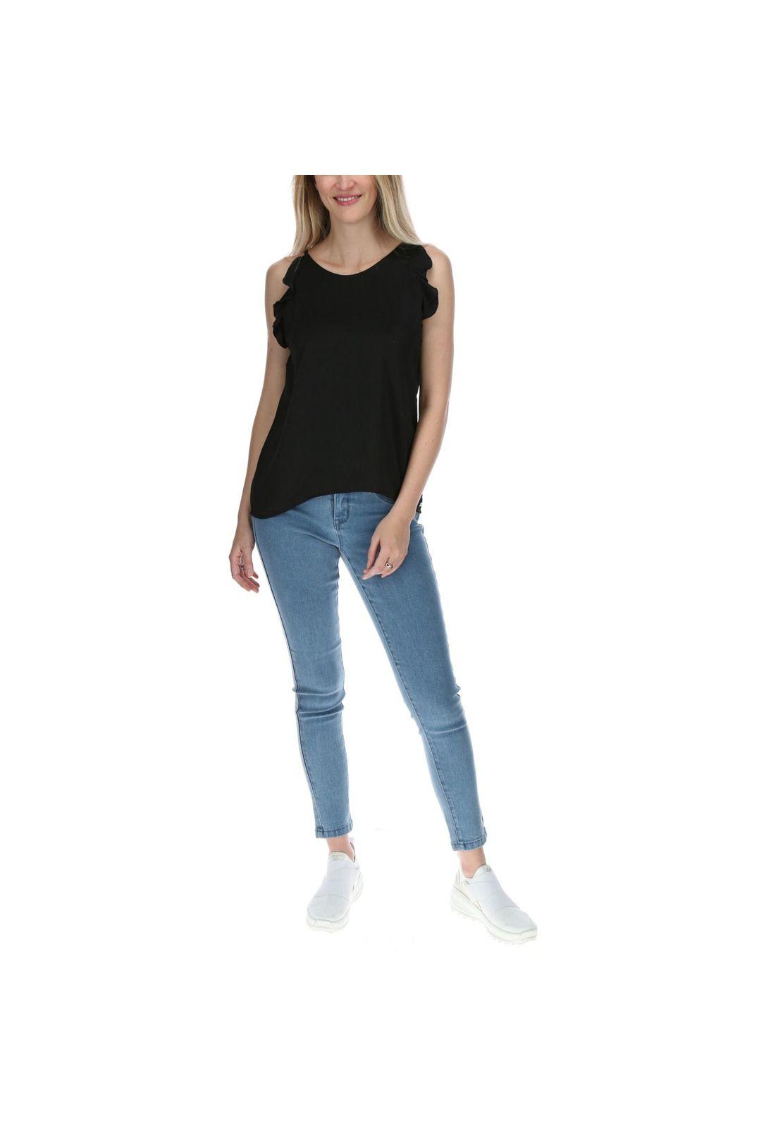 Polera Sm Mujer Ruffle Tank Top Negro-3