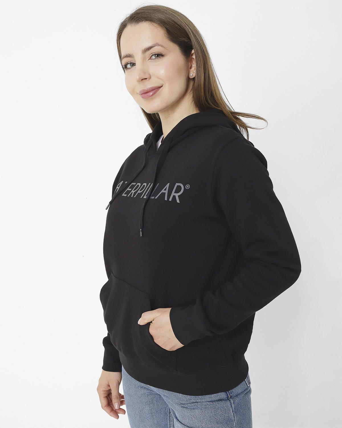 Polerón con gorro Fleece Caterpillar P Negro Mujer-3