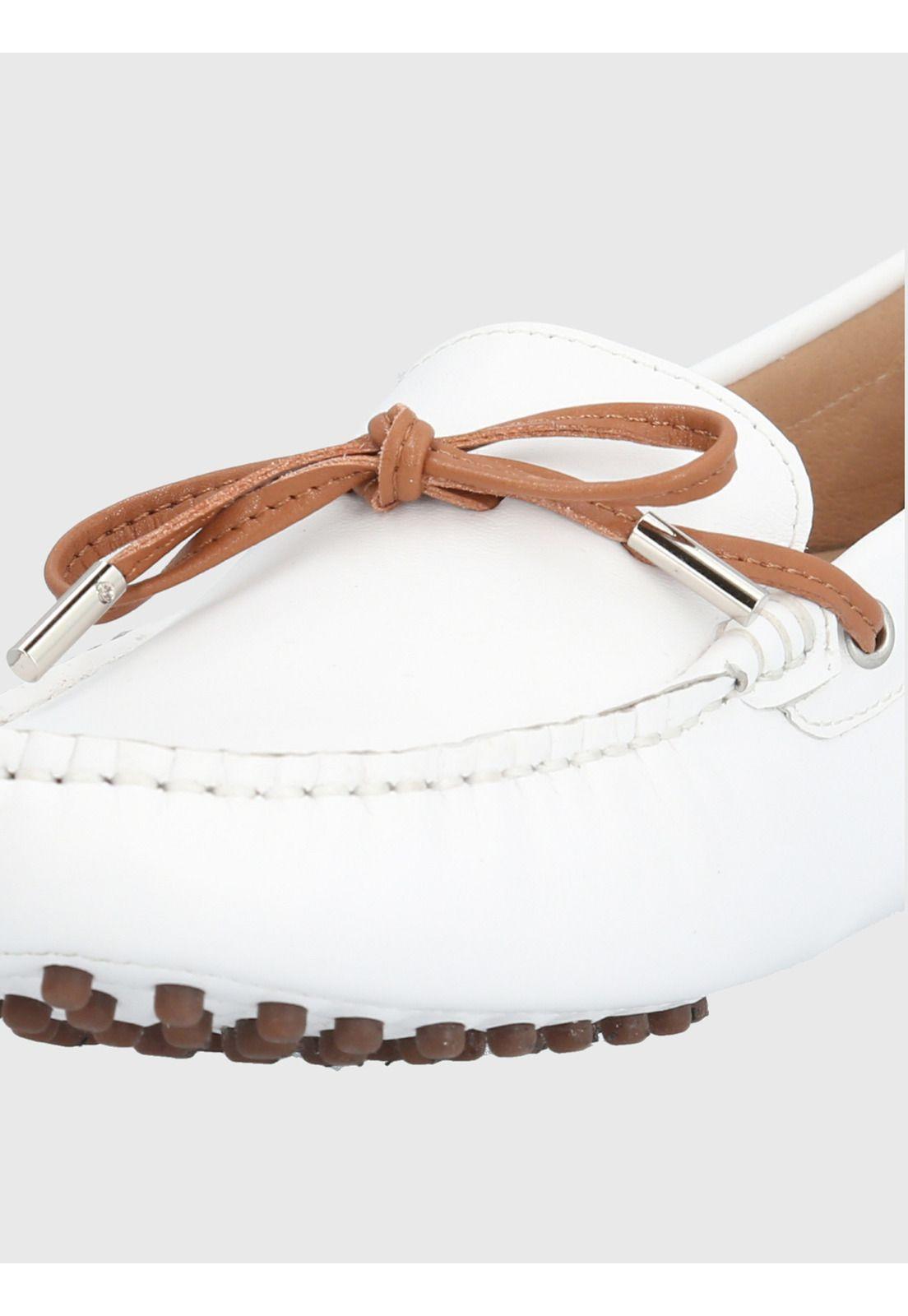 Mocasín Cuero Blanco Mujer Ribbon -6