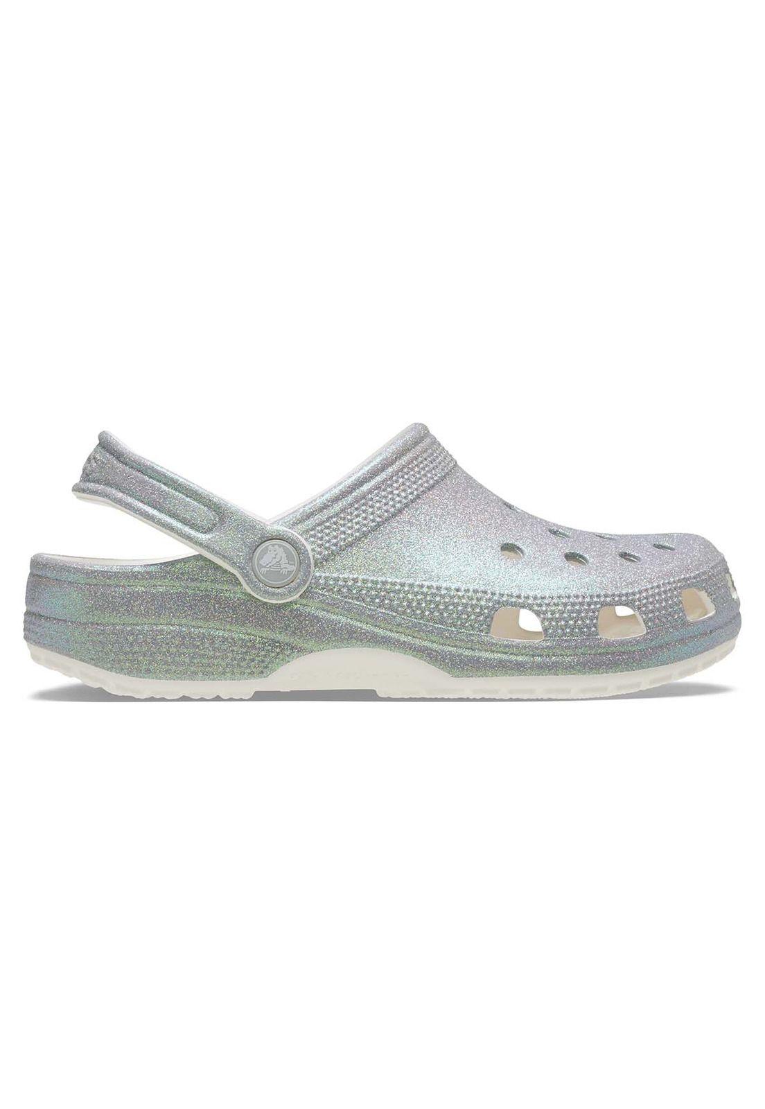 Zueco Crocs Mujer Classic Con Brillos Plateado-0