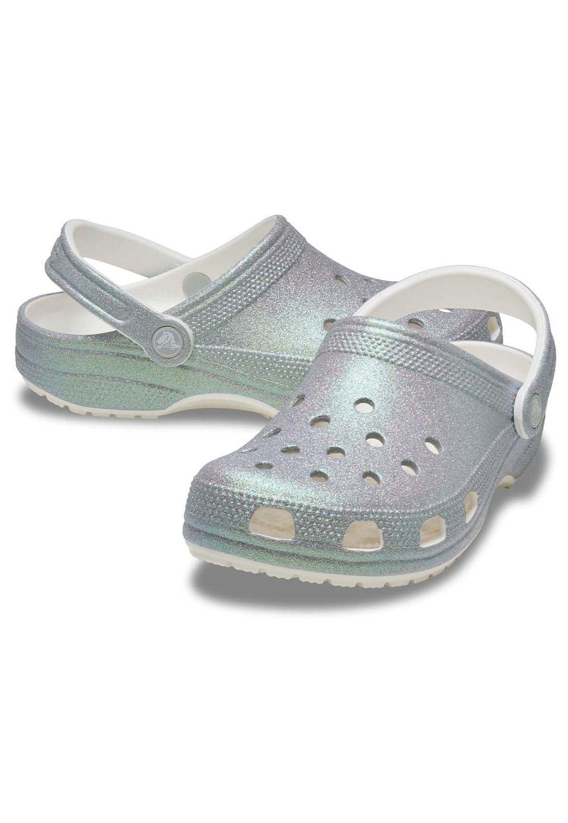Zueco Crocs Mujer Classic Con Brillos Plateado-3