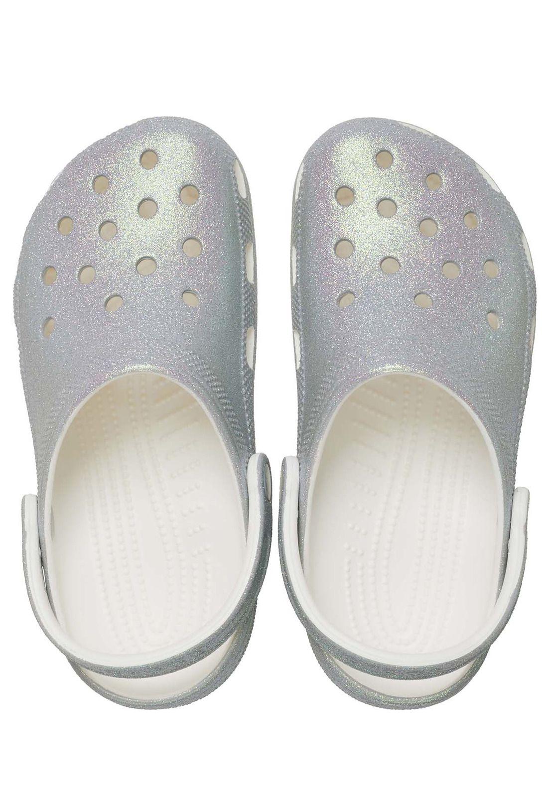 Zueco Crocs Mujer Classic Con Brillos Plateado-4