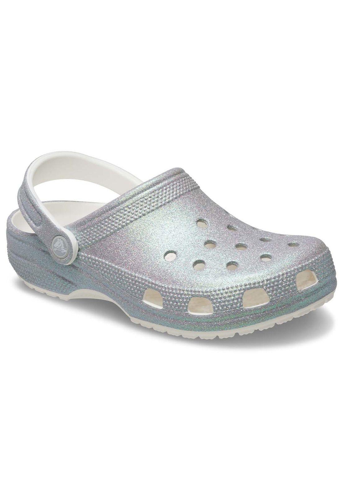 Zueco Crocs Mujer Classic Con Brillos Plateado-6