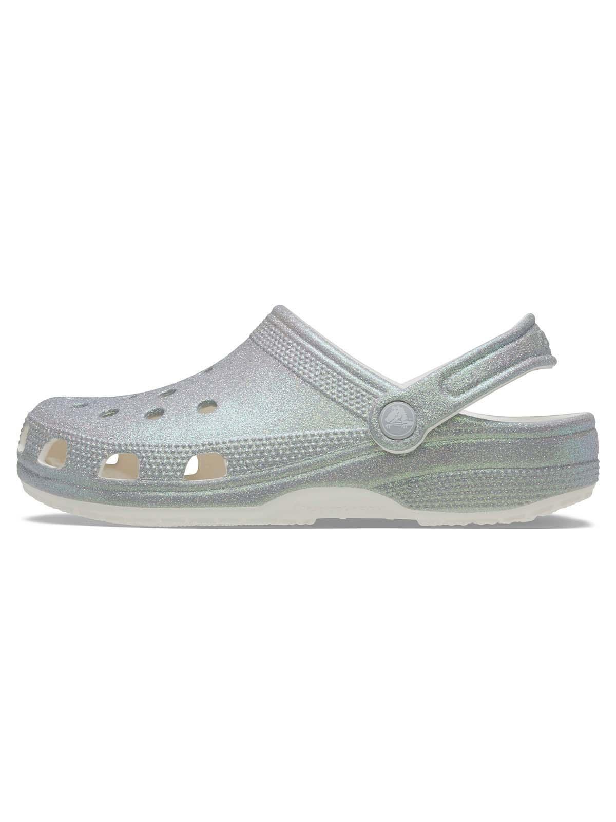 Zueco Crocs Mujer Classic Con Brillos Plateado-1