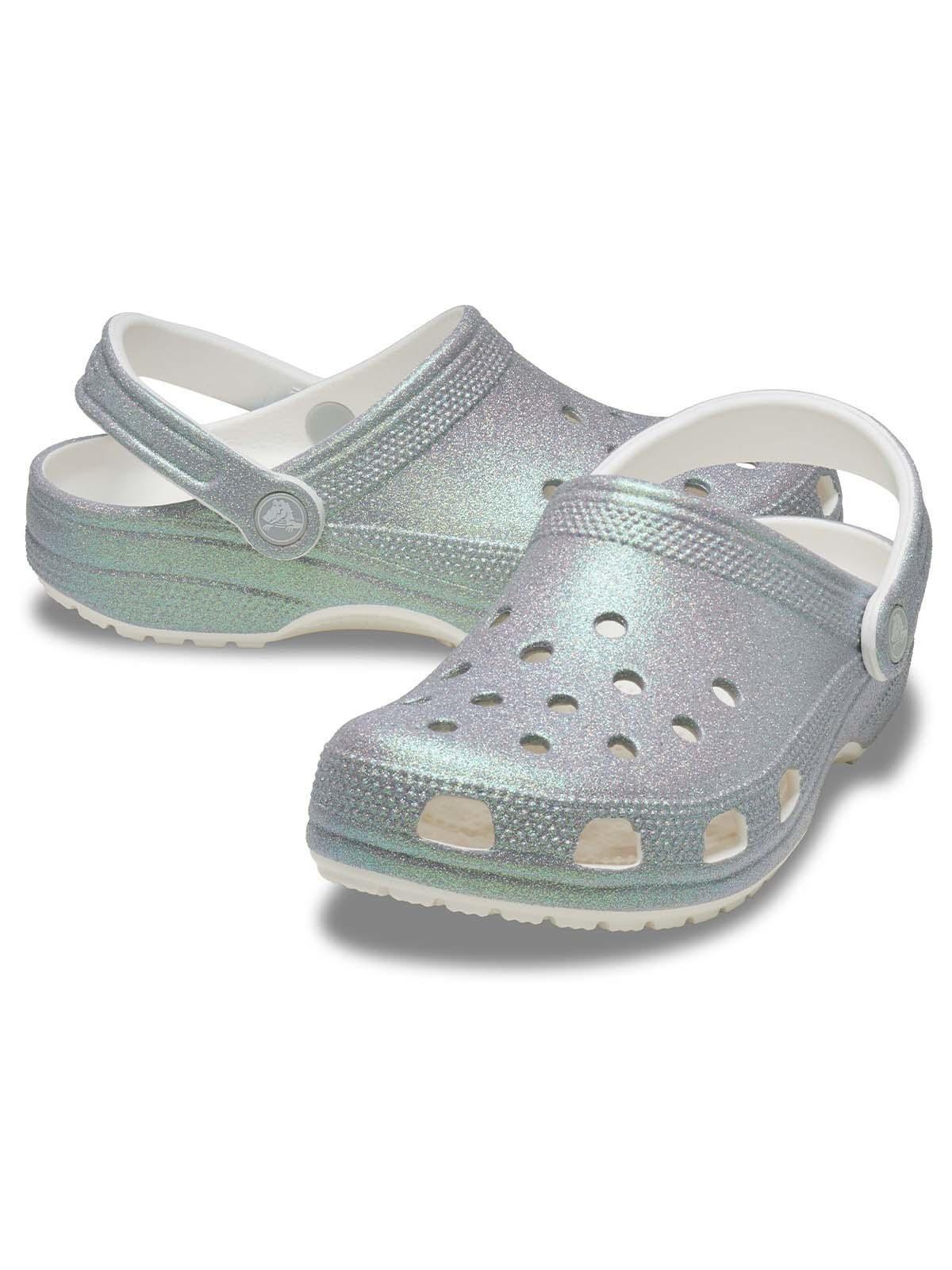 Zueco Crocs Mujer Classic Con Brillos Plateado-3