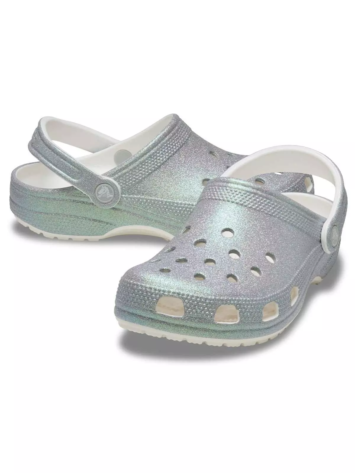 Zueco Crocs Mujer Classic Con Brillos Plateado-3
