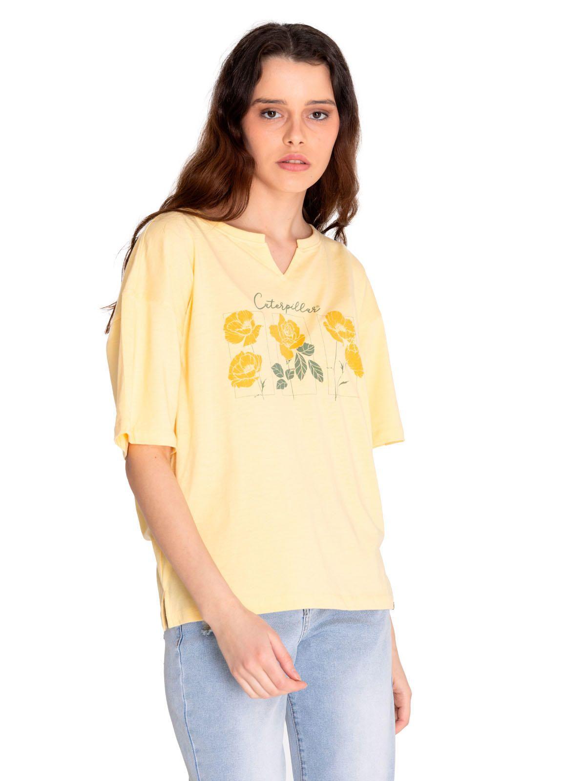 Polera Manga Corta Mujer Notch Neck Novelt Amarillo-0
