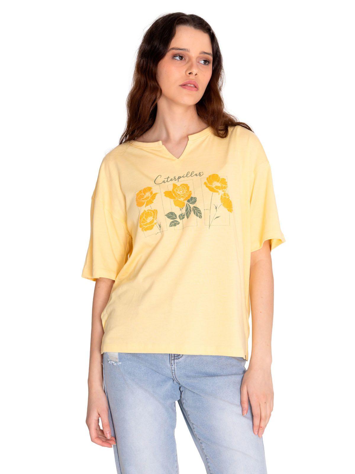 Polera Manga Corta Mujer Notch Neck Novelt Amarillo-1