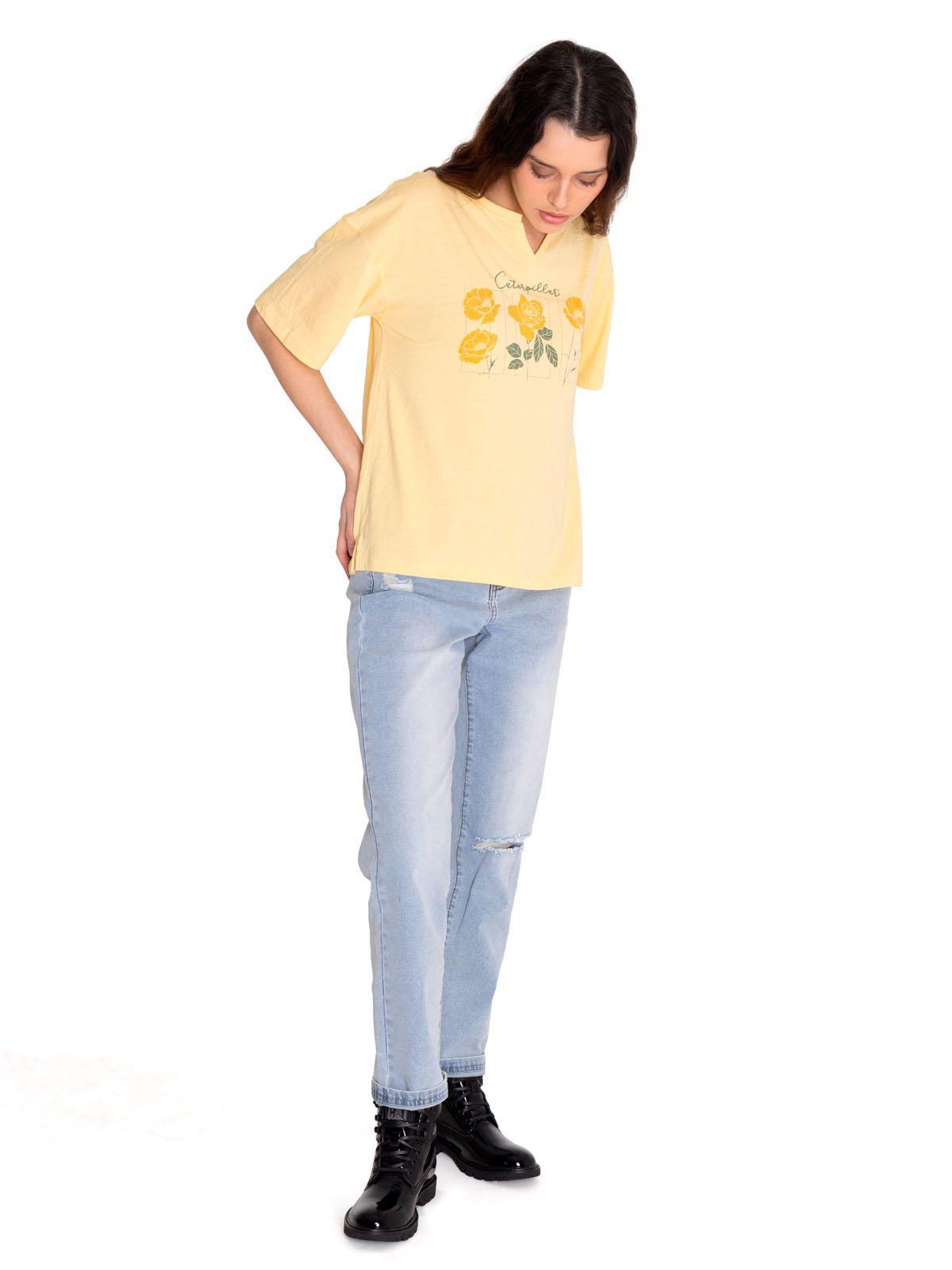 Polera Manga Corta Mujer Notch Neck Novelt Amarillo-5