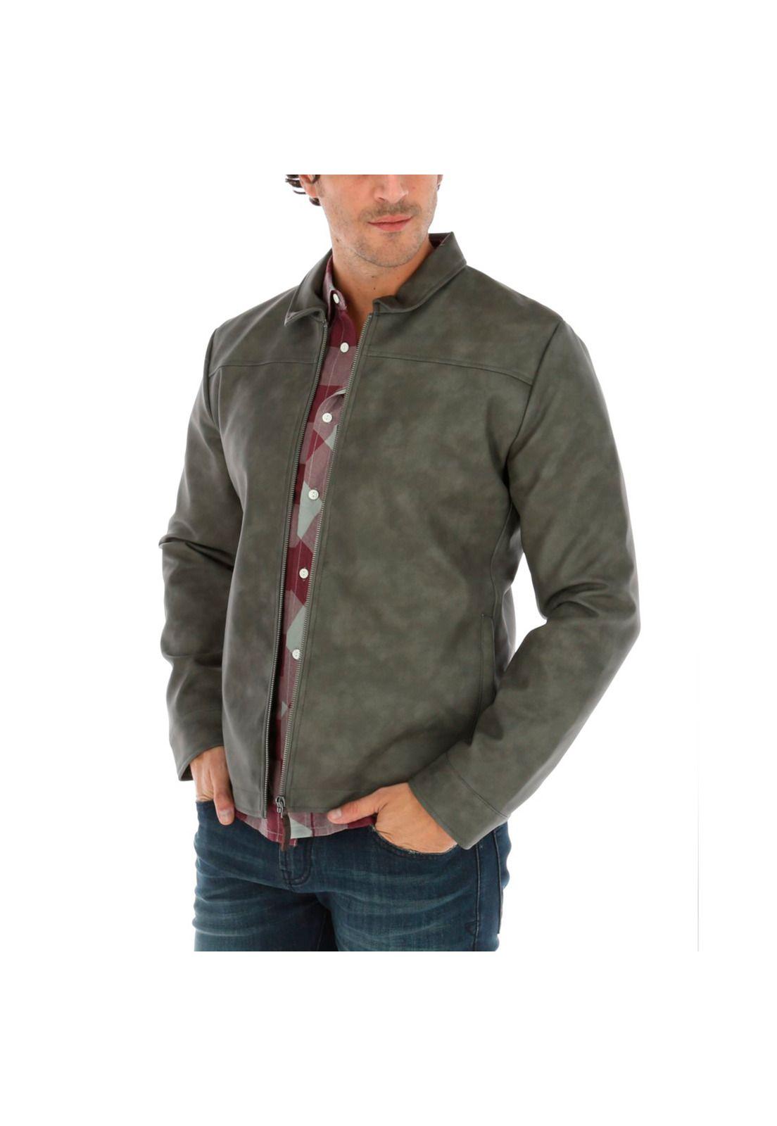 CHAQUETA HOMBRE THOMPSON FAUX LEATHE GRIS-1