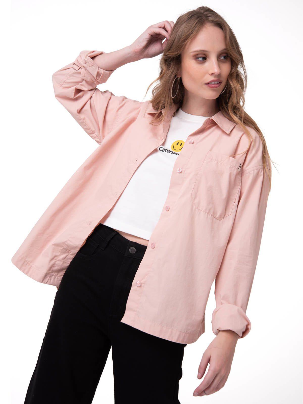 Camisa Manga Larga Mujer Oversized Rosa -0