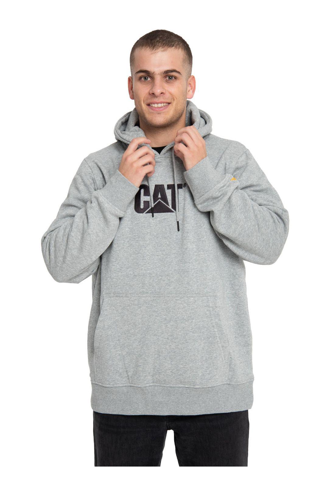 Polerón Hombre Fleece Cat Logo Pullover Hoodie Gris-0