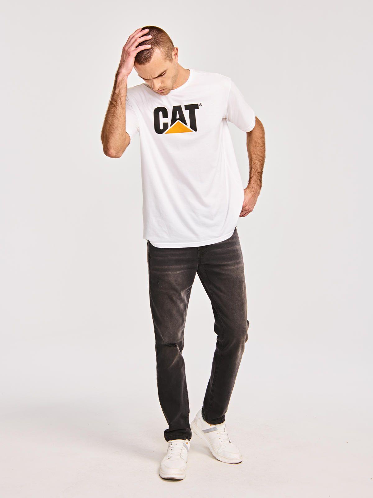 Polera Manga Corta Hombre Cat Logo Tee Blanco-4